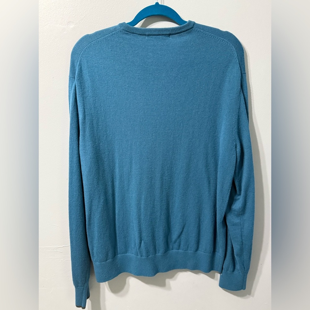 Greyson Golf Cheyenne V-Neck Sweater Orca Blue Merino Wool Blend Mens Size L - Picture 2 of 8